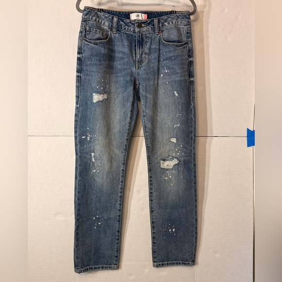 CAbi Denim - Cabi 100% BF Boyfriend Jeans Light Wash Distressed Paint Splatter Size 2